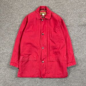Vintage Lewis Creek Red Chore Work Barn Utility Canvas Jacket Mens S Plaid Lined